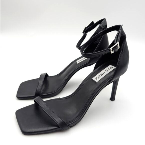 Steve Madden Piked Ankle Strap Stiletto Heel Sandal Women's Black Size US8M EU39 - Picture 1 of 11